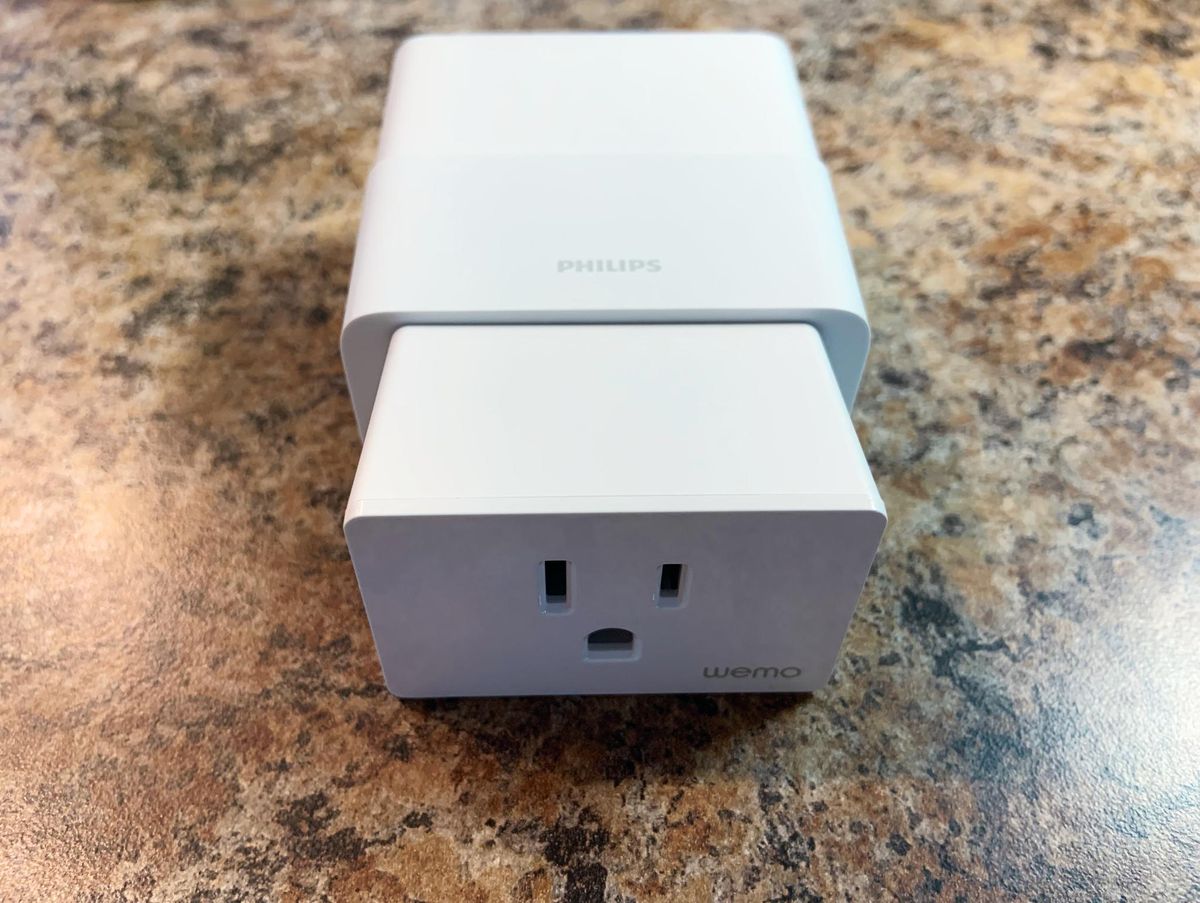 Wemo Wifi Smart Plug plugged into hue and meross smart plugs