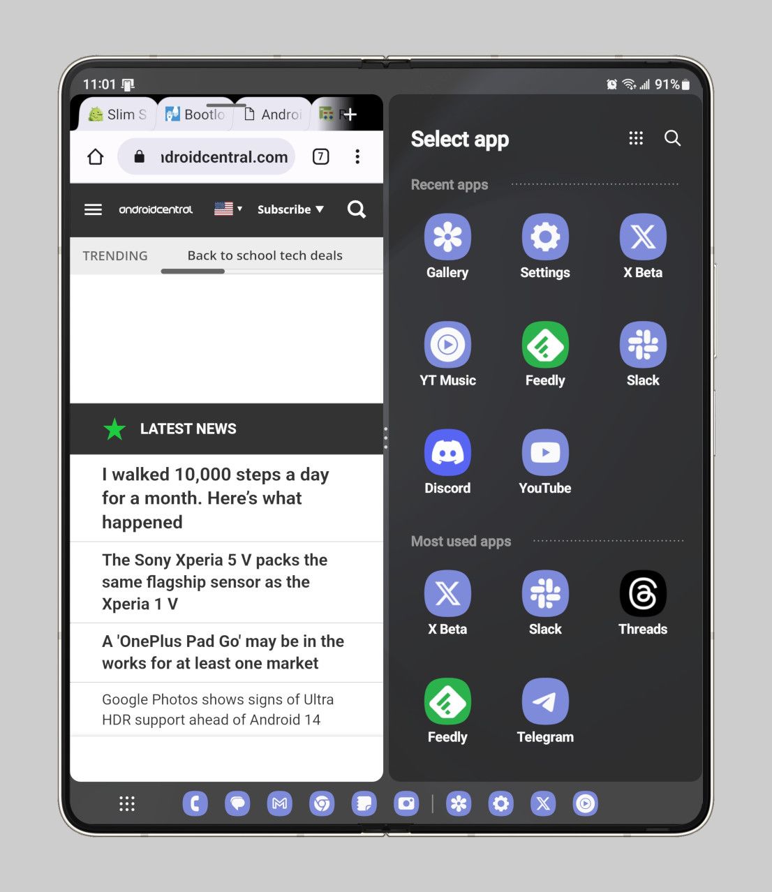 Split screen app selector
