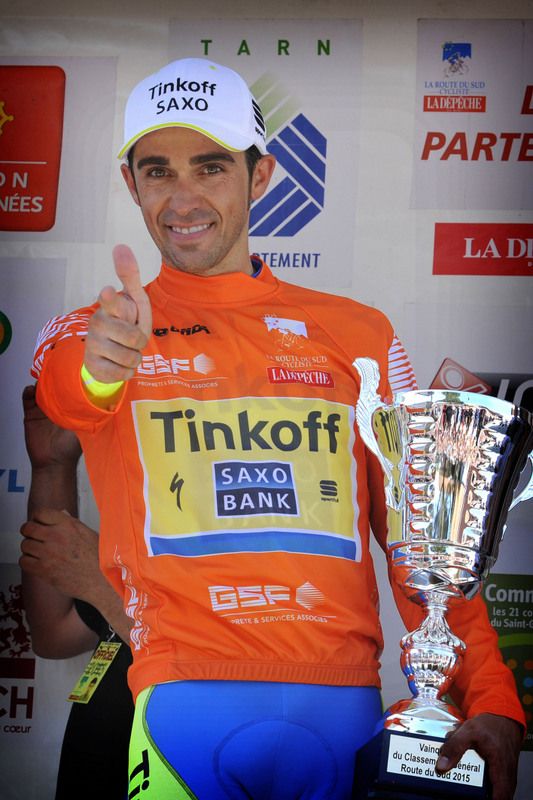 Alberto Contador (Tinkoff-Saxo) celebrates his overall win