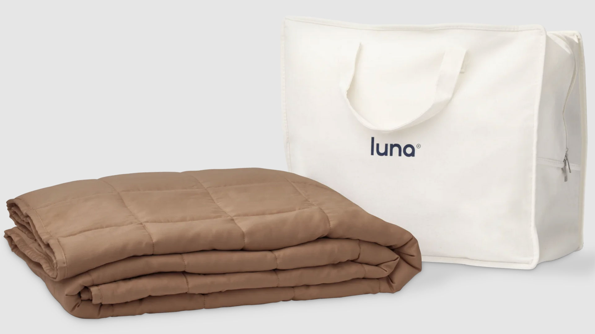 Luna Luxe Weighted Blanket with its carry bag