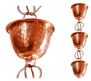 Amazon.com : Monarch Rain Chains 26558 Pure Copper Hammered Cup Rain Chain Replacement Downspout for Gutters, 8-1/2 Feet Length : Patio, Lawn & Garden