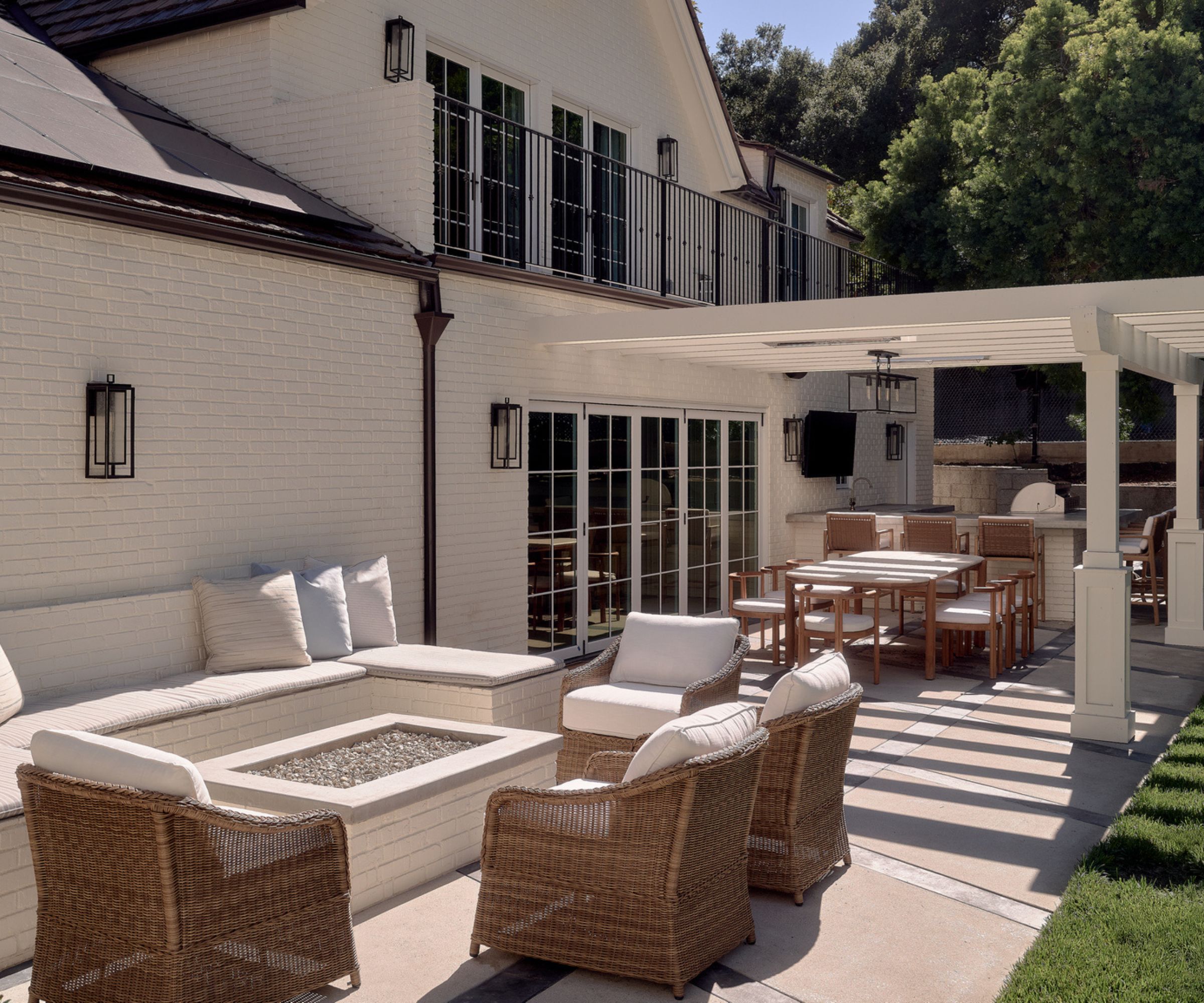 outdoor living space with white minimalist palette
