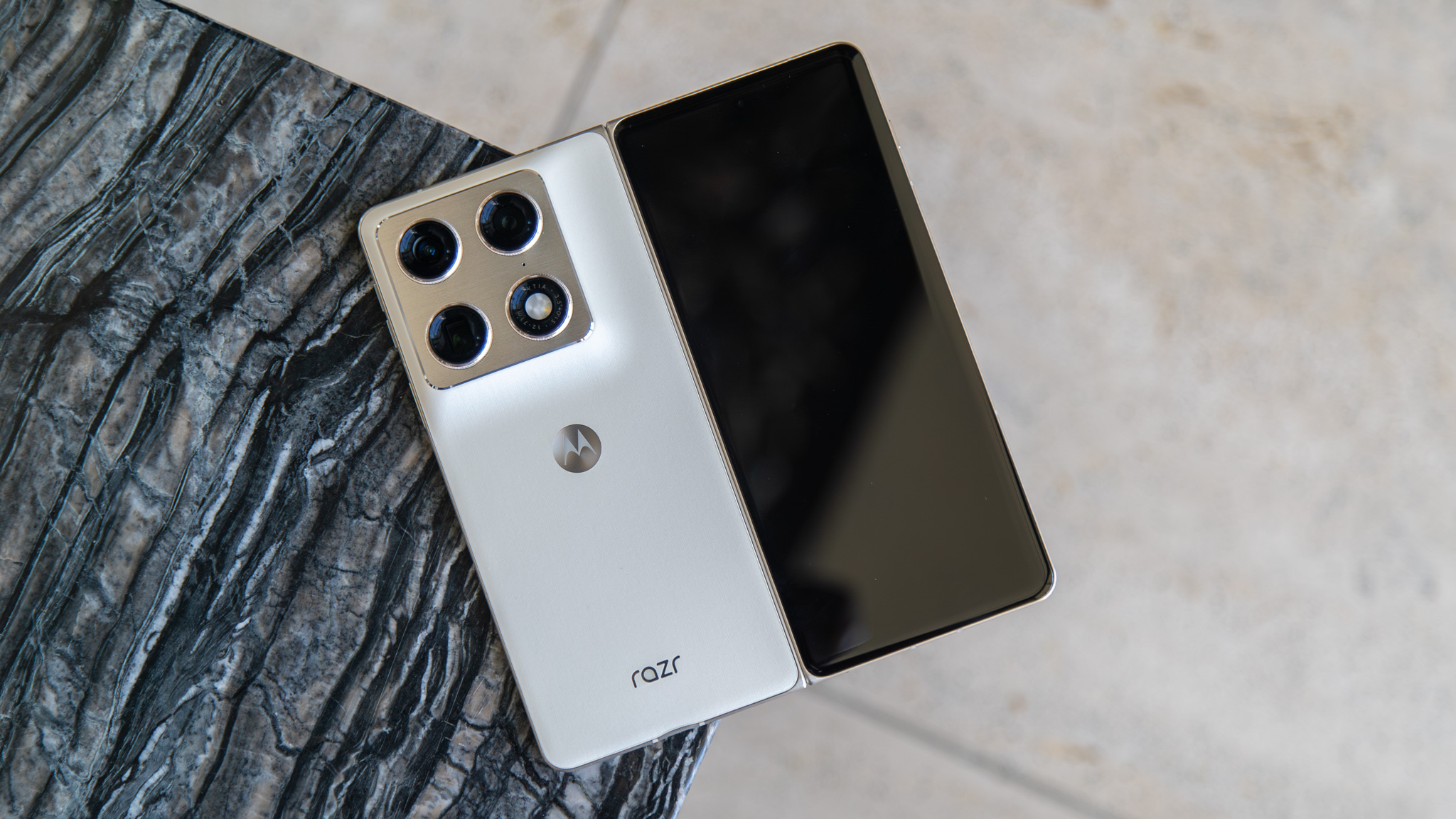 Motorola Razr Fold is open and in the corner