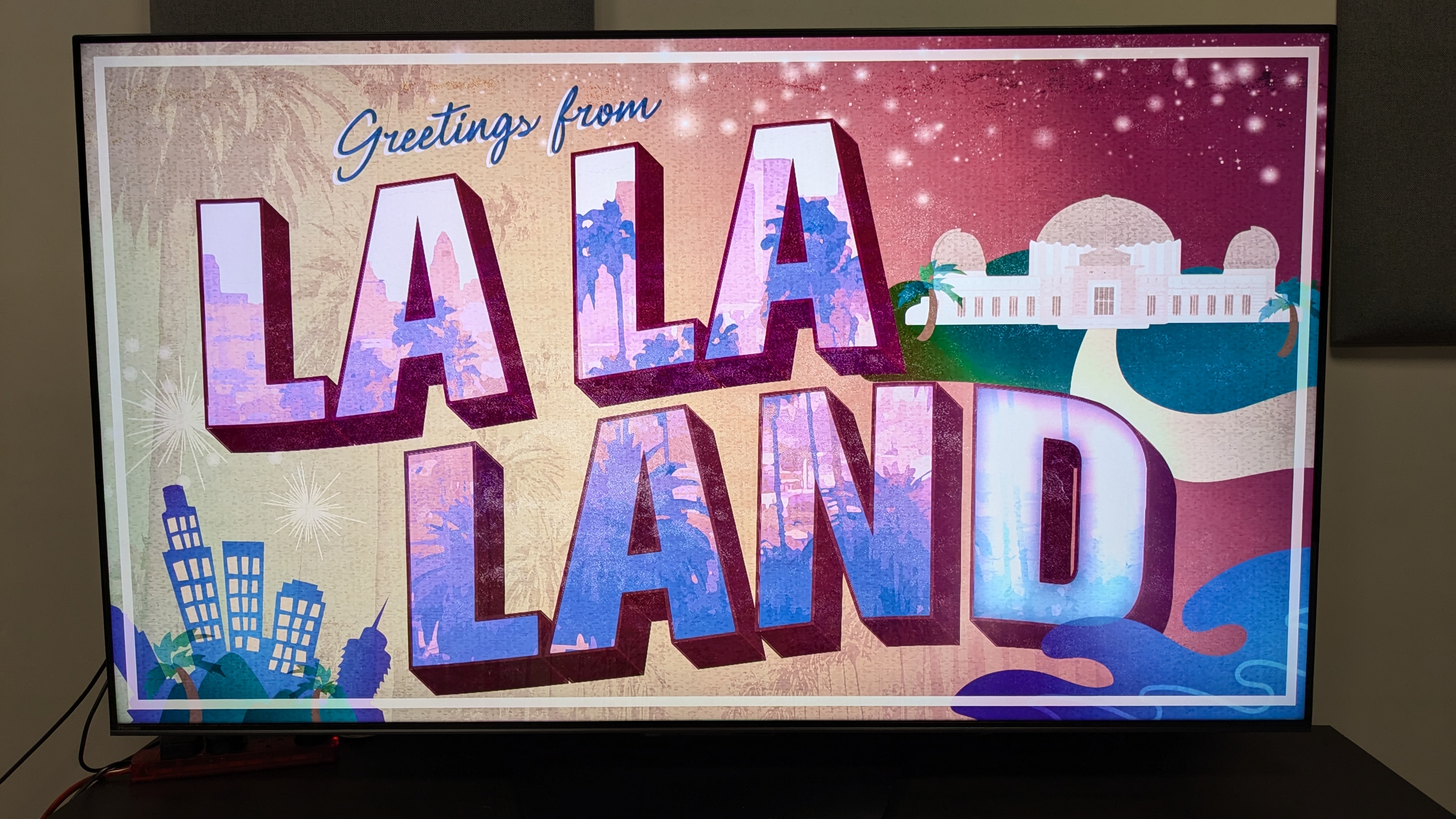Hisense U7N with La La Land 4K Blu-ray home menu on screen