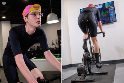 Cycling Weekly writer Tom Davidson riding on an indoor trainer