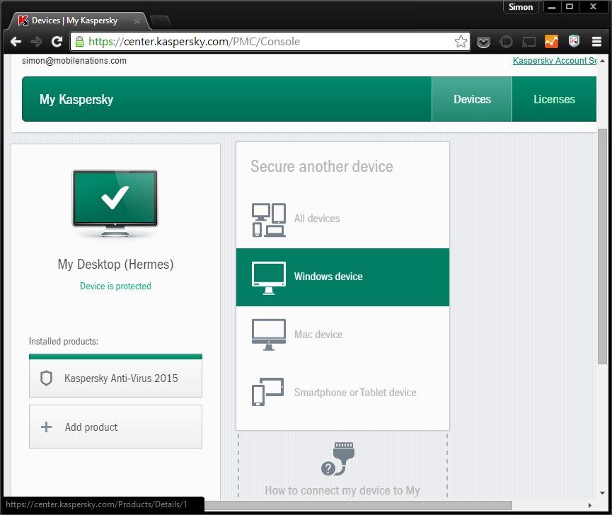Kaspersky Anti-Virus 2015 web console