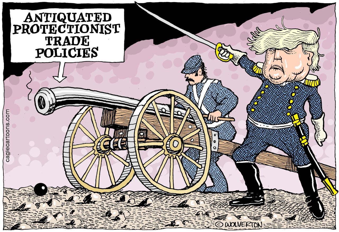 Political cartoon U.S. Trump trade war tariffs