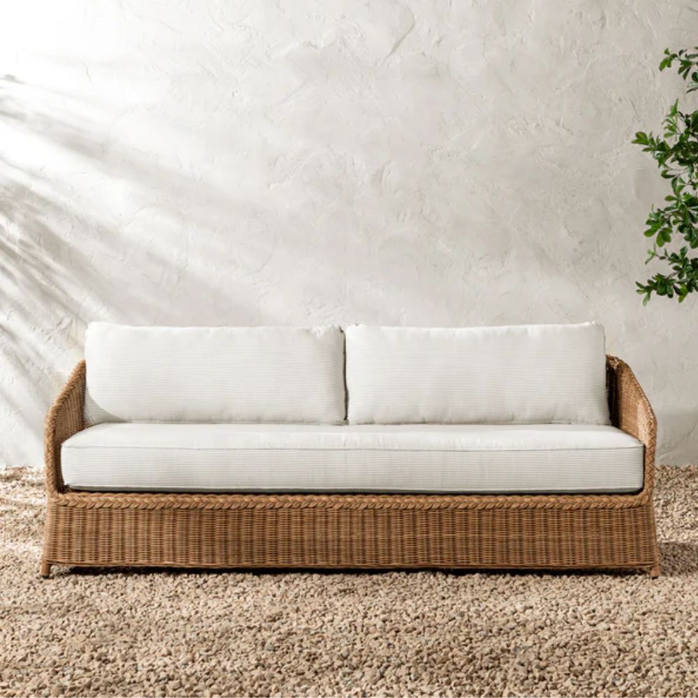 Haviland Outdoor Sofa with Perennials Taupe Stripe