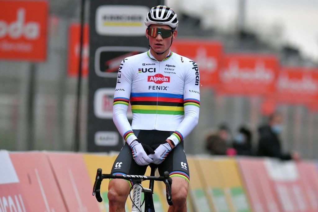 ZOLDER BELGIUM DECEMBER 26 Arrival Mathieu Van Der Poel of The Netherlands and Team AlpecinFenix Celebration during the 16th HeusdenZolder World Cup 2020 Men Elite CX SPHeusdenZolder SuperprestigeCX Cyclocross on December 26 2020 in Zolder Belgium Photo by Luc ClaessenGetty Images