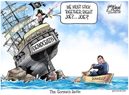 Political Cartoon U.S. SCOTUS Gorsuch Democrats Filibuster Schumer Donnelly