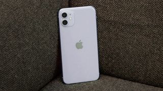 The back of an iPhone 11 in white