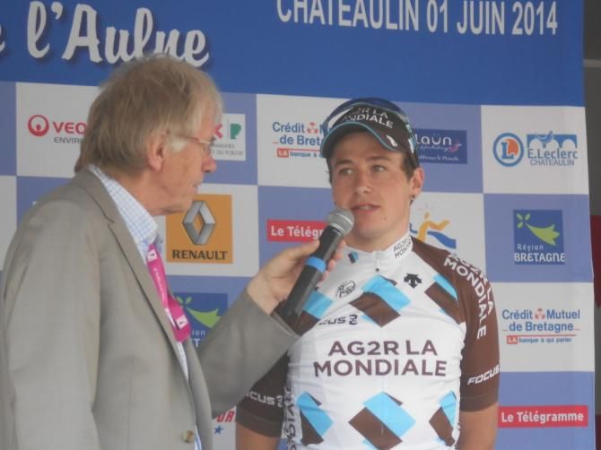 Alexis Gougeard (Ag2r) is interviewed after winning the Boucles de l'Aulne - Ch&acirc;teaulin