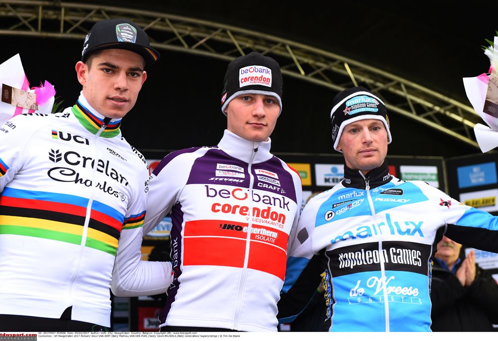The men's podium at the Superprestige round in Hoogstraten