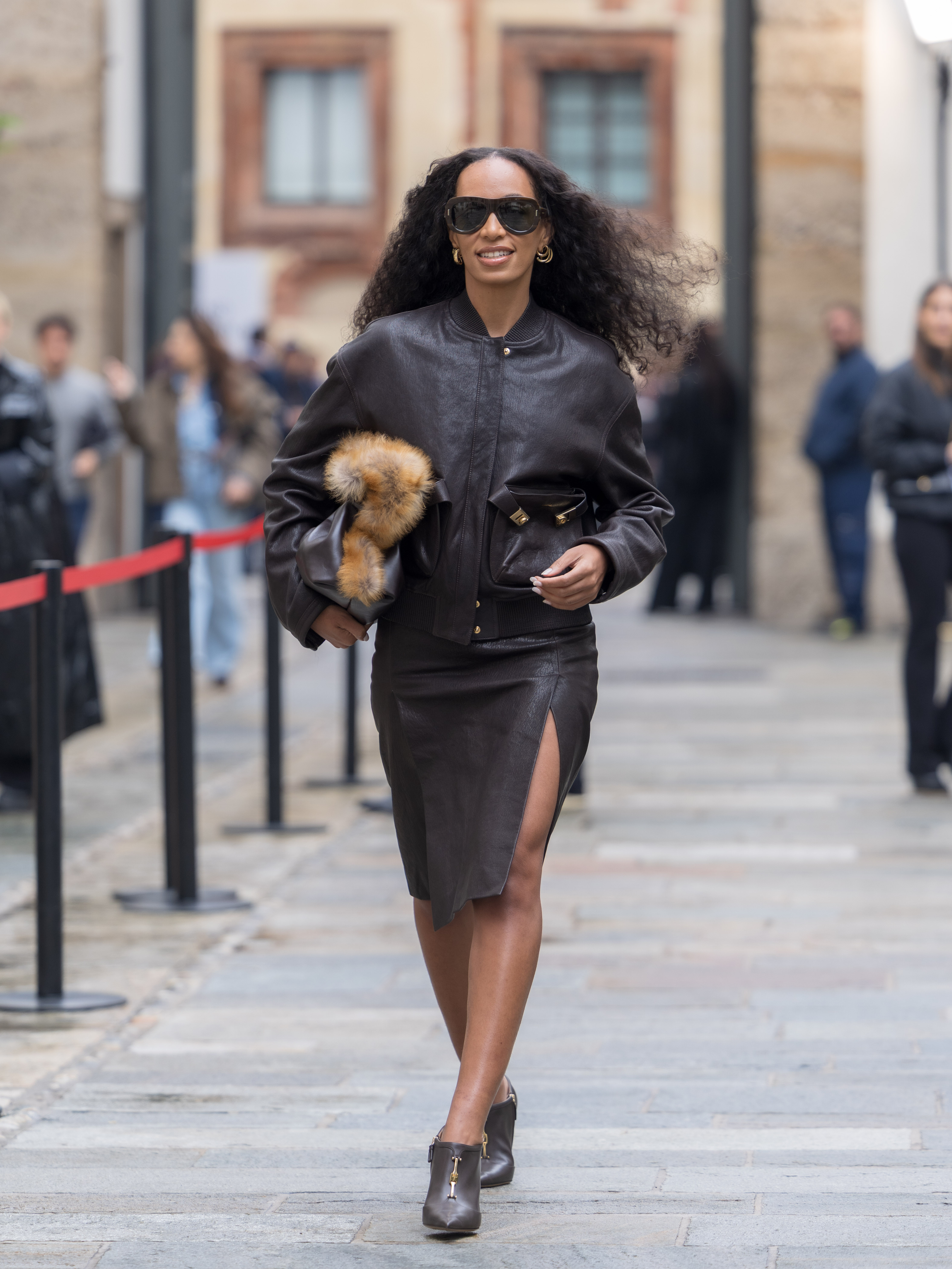 MILAN, ITALY - SEPTEMBER 27: Solange Knowles arrives at the Ferragamo fashion show during the Milan Womenswear Spring/Summer 2026 on September 27, 2025 in Milan, Italy. (Photo by Arnold Jerocki/Getty Images)