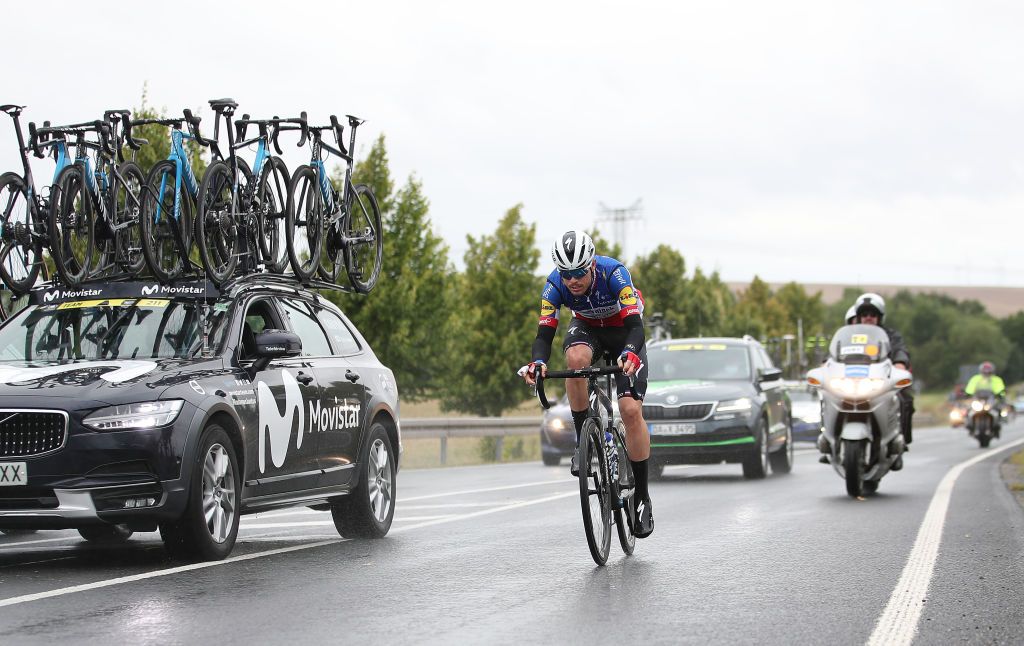 ILMENAU GERMANY AUGUST 27 Rmi Cavagna of France and Team Deceuninck QuickStep competes during the 35th Deutschland Tour 2021 Stage 2 a 1806km stage from Sangerhausen to Ilmenau DeineTour on August 27 2021 in Ilmenau Germany Photo by Christian KasparBartkeGetty Images