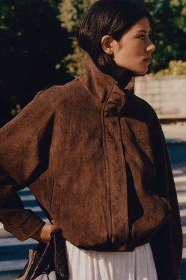 Maeve Imara Faux Suede Funnel Neck Jacket