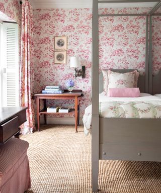 Kids bedroom with pink toile