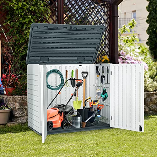 Yitahome Outdoor Resin Storage Sheds, 39 in Height Lockable Waterproof Horizontal Shed W/o Shelf, Easy to Assemble Shed Storage for Garden Tools, Light Gray