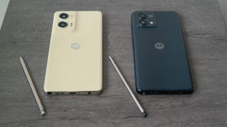 The Moto G Stylus 5G 2024 next to the Stylus 5G 2023