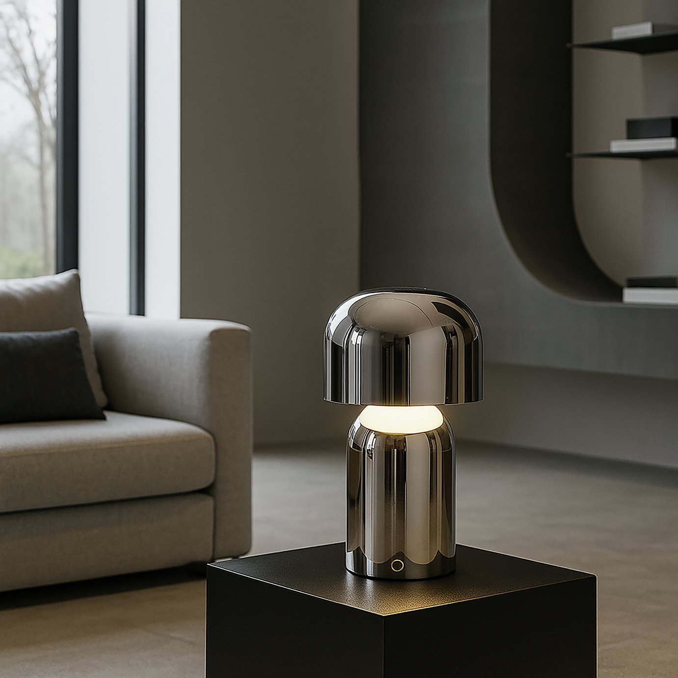 Searchlight Mushroom Port Rechargeable Led Table Lamp-Chrome