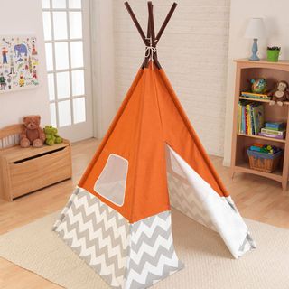 room with orange and white teepee
