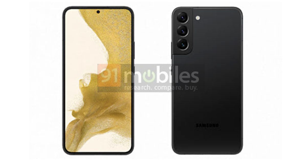 A leaked render of the back and front of the Samsung Galaxy S22