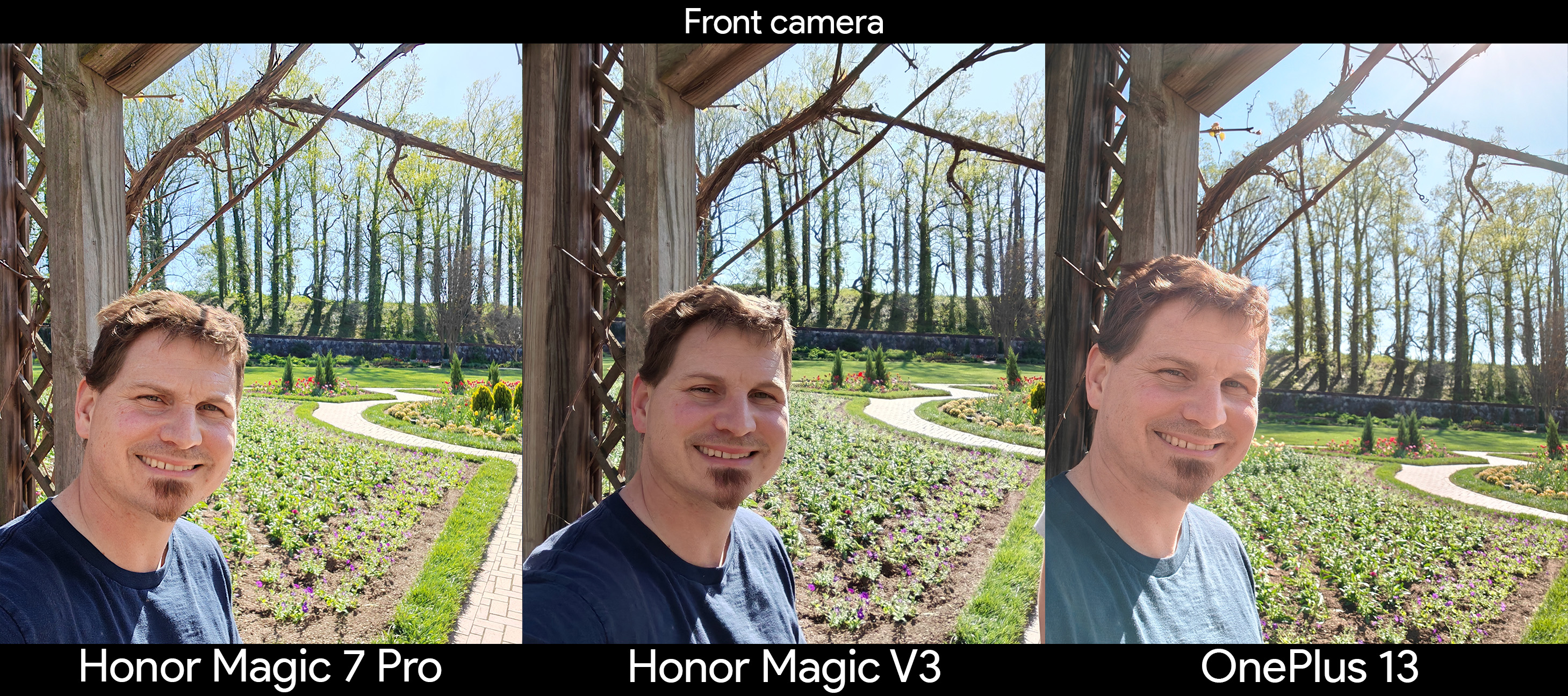 Comparing the front facing cameras between the Honor Magic V3, Honor Magic 7 Pro, and OnePlus 13
