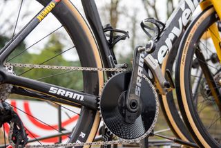 Close up with Jumbo Visma bikes from Paris-Roubaix recon rides