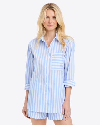 Lynn Long Sleeve Top in Crisp Cotton - Blue Stripe / Xs