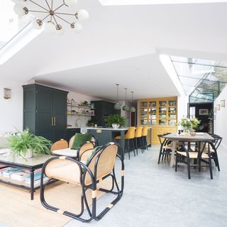 green and yellow kitchen extension