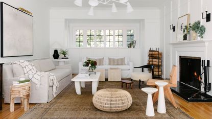 Neutral living room with furniture arranged in conversational style