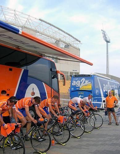 Rabobank outside the stadium where the race started