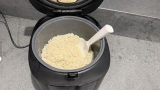 cosori 5.0-quart rice cooker testing in kitchen