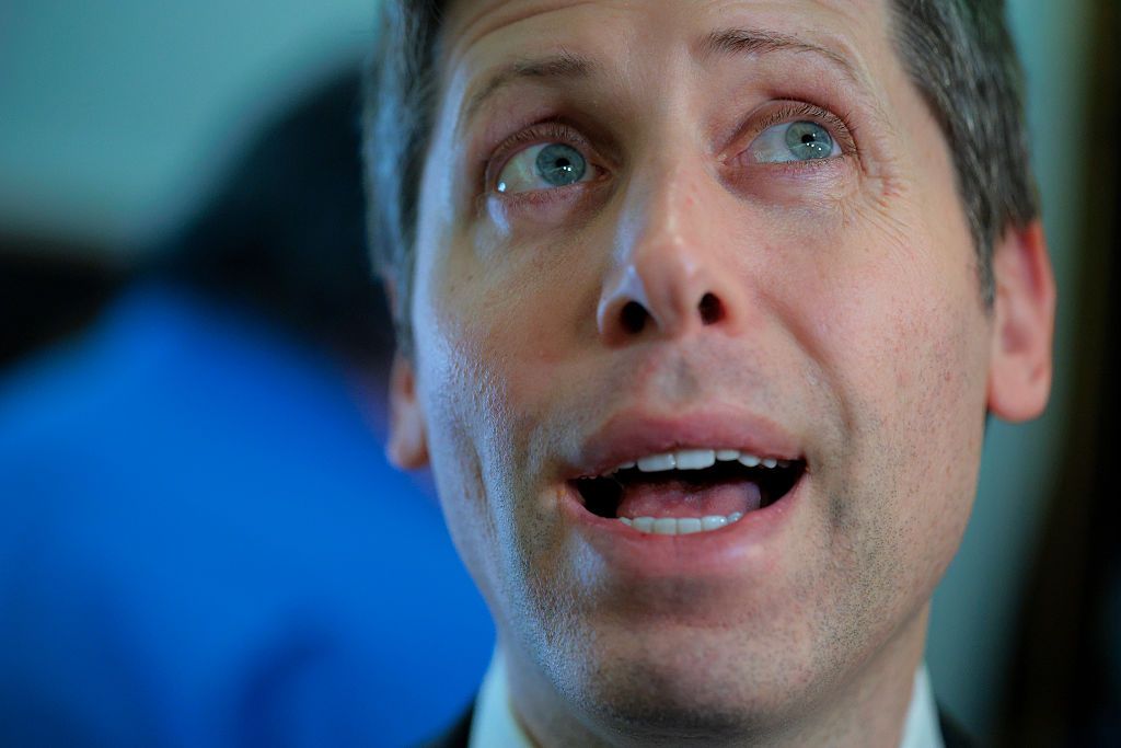 Open AI CEO Sam Altman talks to reporters after meeting with Sen. Bernie Sanders (I-VT) in the Dirksen Senate Office Building on Capitol Hill on June 03, 2026 in Washington, DC.