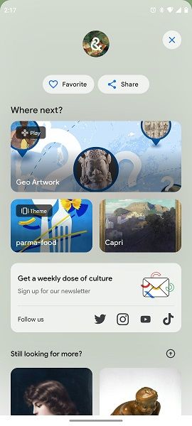 Google's "flywheel" within the Inspire tab feed on the Arts &amp; Culture app.