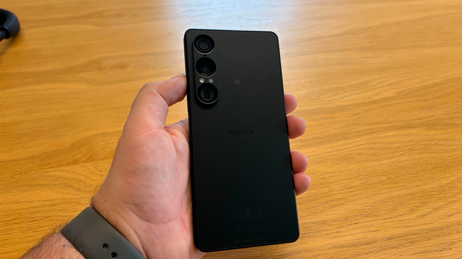 Sony Xperia 1 VII smartphone held in hand showing rear of camera