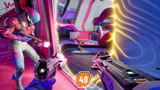 Splitgate 2 screenshot showing chaotic portal based FPS action