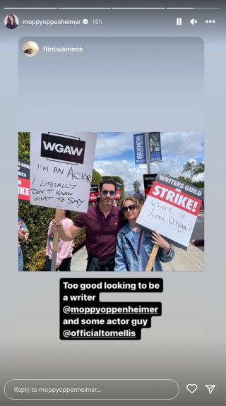Meaghan Oppenheimer holding a sign that says "Where is Jenna Ortega?"