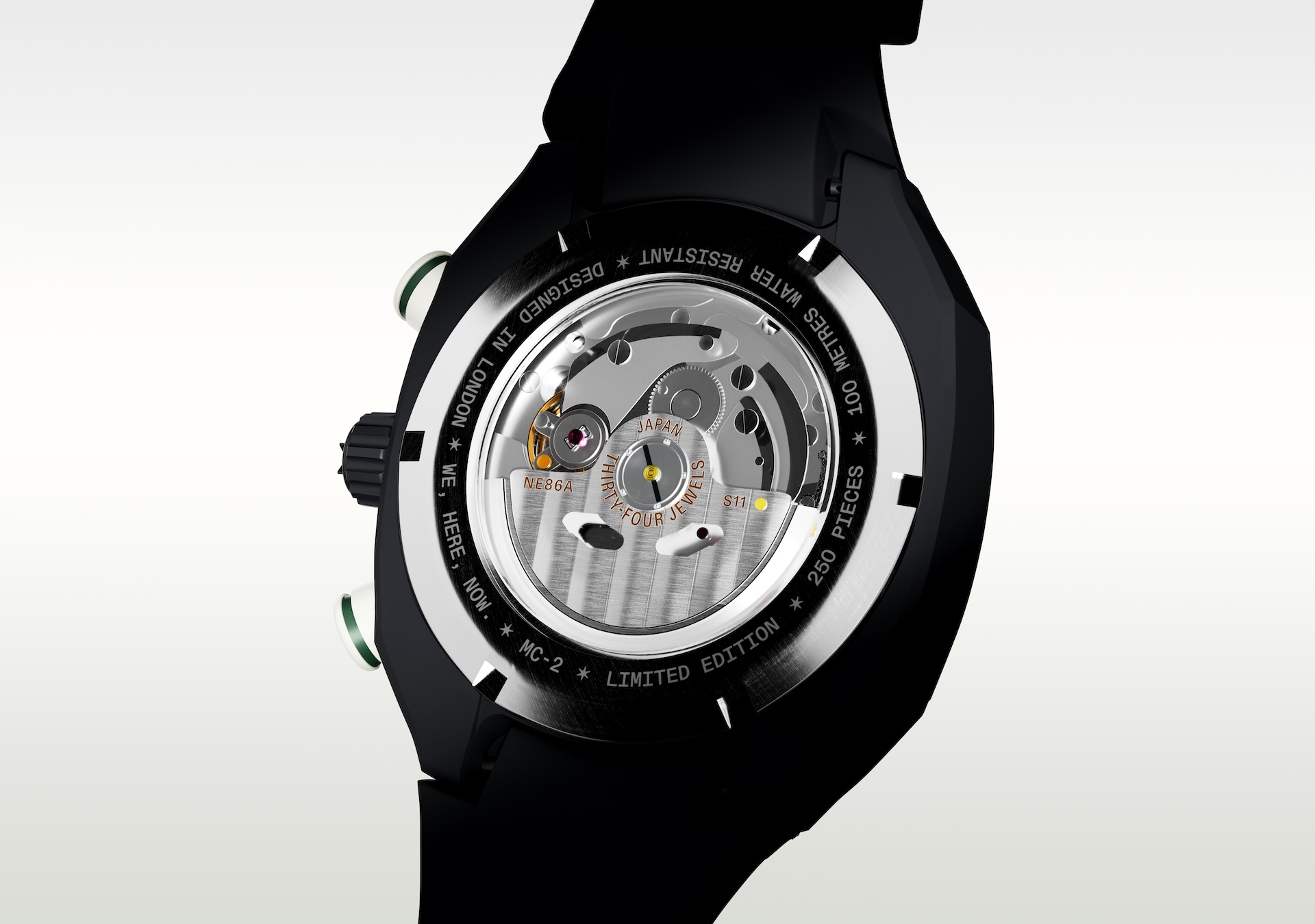 Split Watches in each colour, including black, cream and blue as well. Showing off the front and back for each colour
