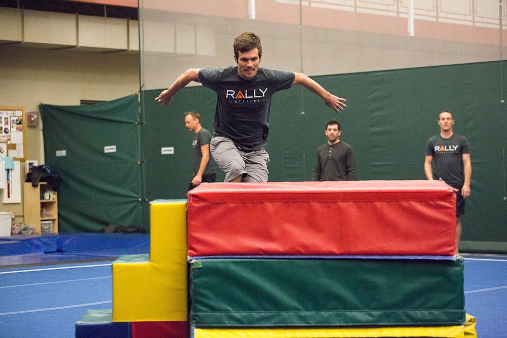 Evan Huffman gets a tumble in at the gym.