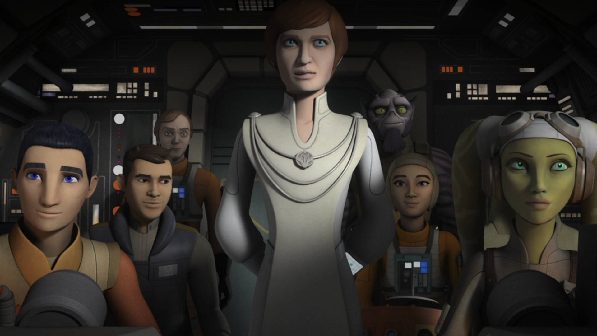 Mon Mothma and the Ghost crew in Star Wars Rebels