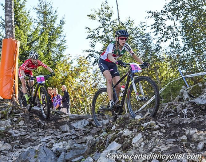 Nicole Koller (Switzerland) caught and passed Malene Degn (Denmark) on lap 3