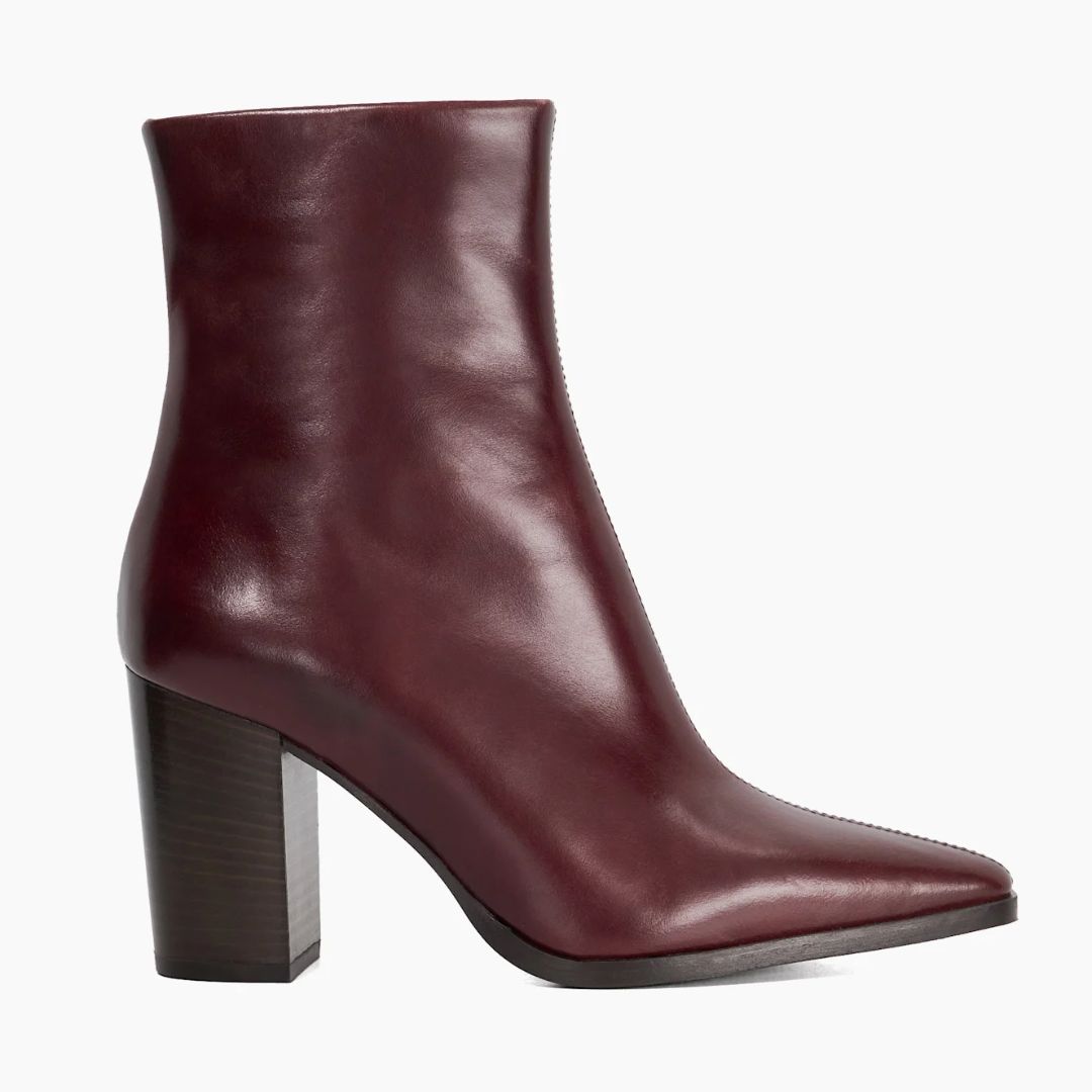 Dune Patently Burgundy Ankle Boots