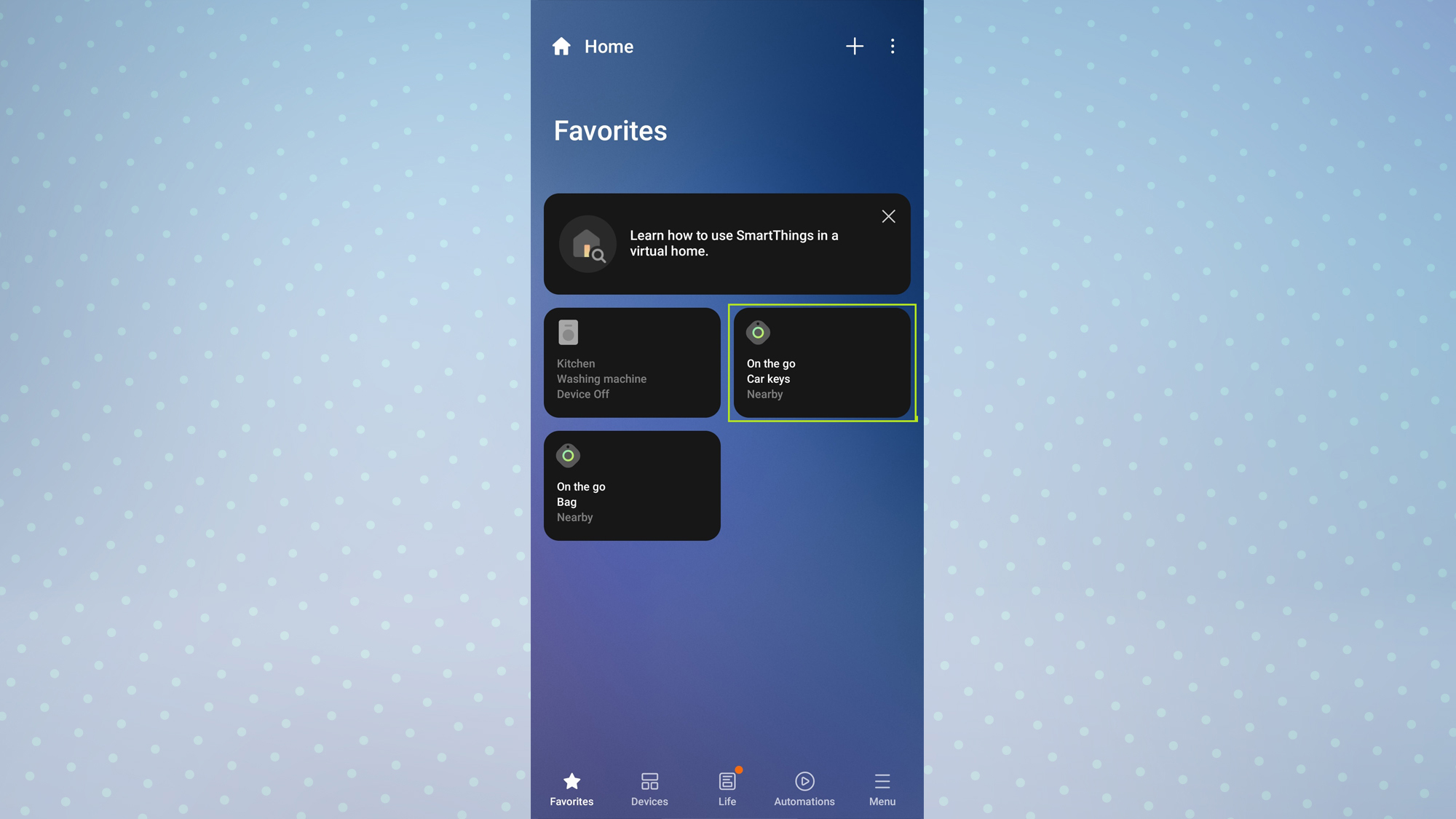 Домашняя страница приложения Samsung SmartThings