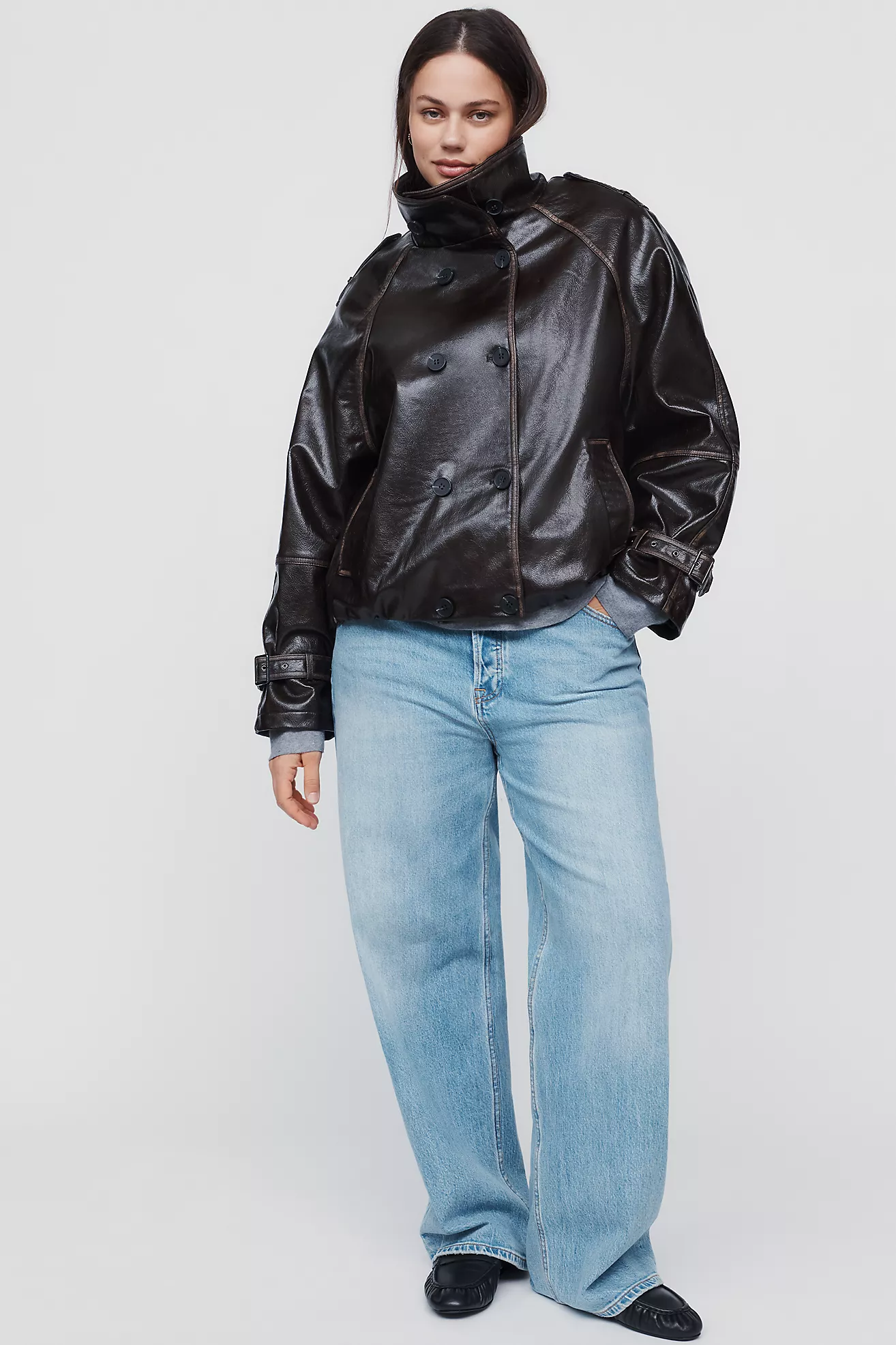Pilcro Washed Faux Leather Jacket