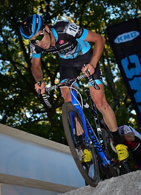 Jamey Driscoll (Raleigh Clement) coming off one of the flyovers with three laps to go