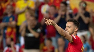 Pablo Sarabia celebrates scoring for Spain against Czech Republic in the UEFA Nations League.