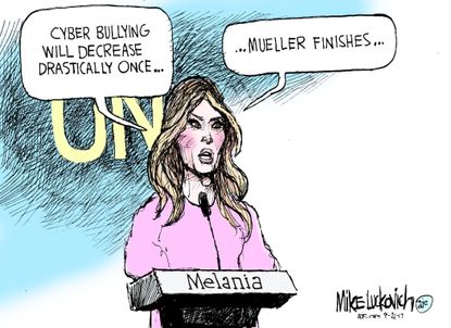 Political cartoon U.S. Melania Trump UN speech cyberbullying Mueller