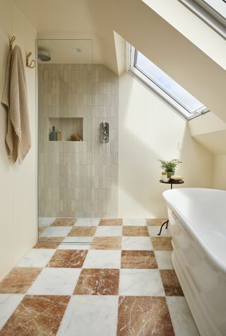 frameless shower screen in narrow bathroom