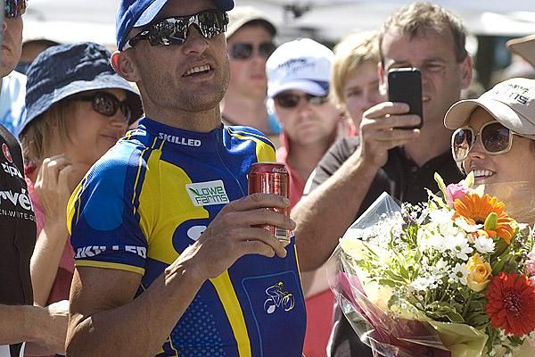 Coke adds life: Baden Cooke (Skilled/Lowe Farms) awaits his call-up to the podium after winning the final stage of the series in Williamstown.